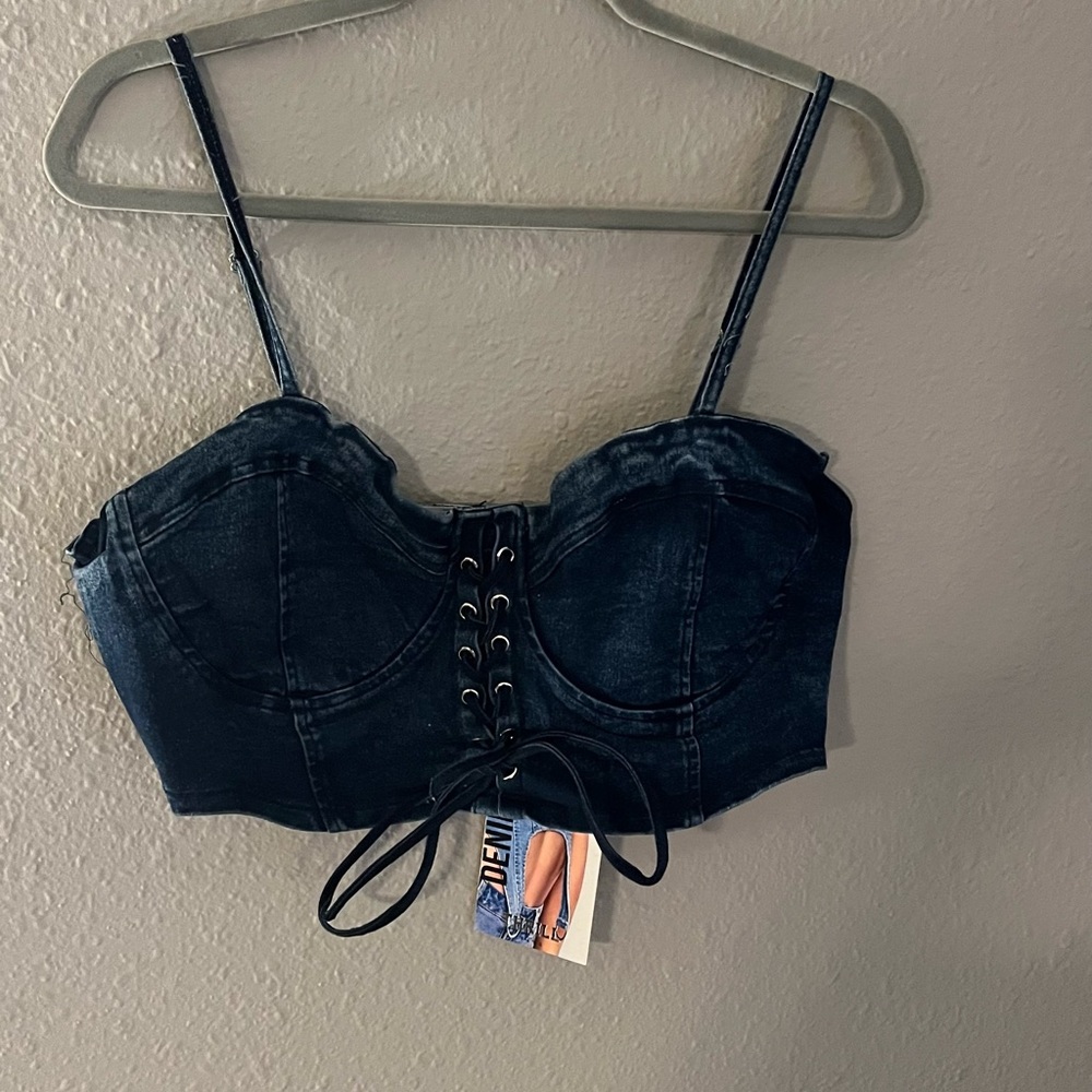 Thrill Jeans dark wash denim crop corset size XL